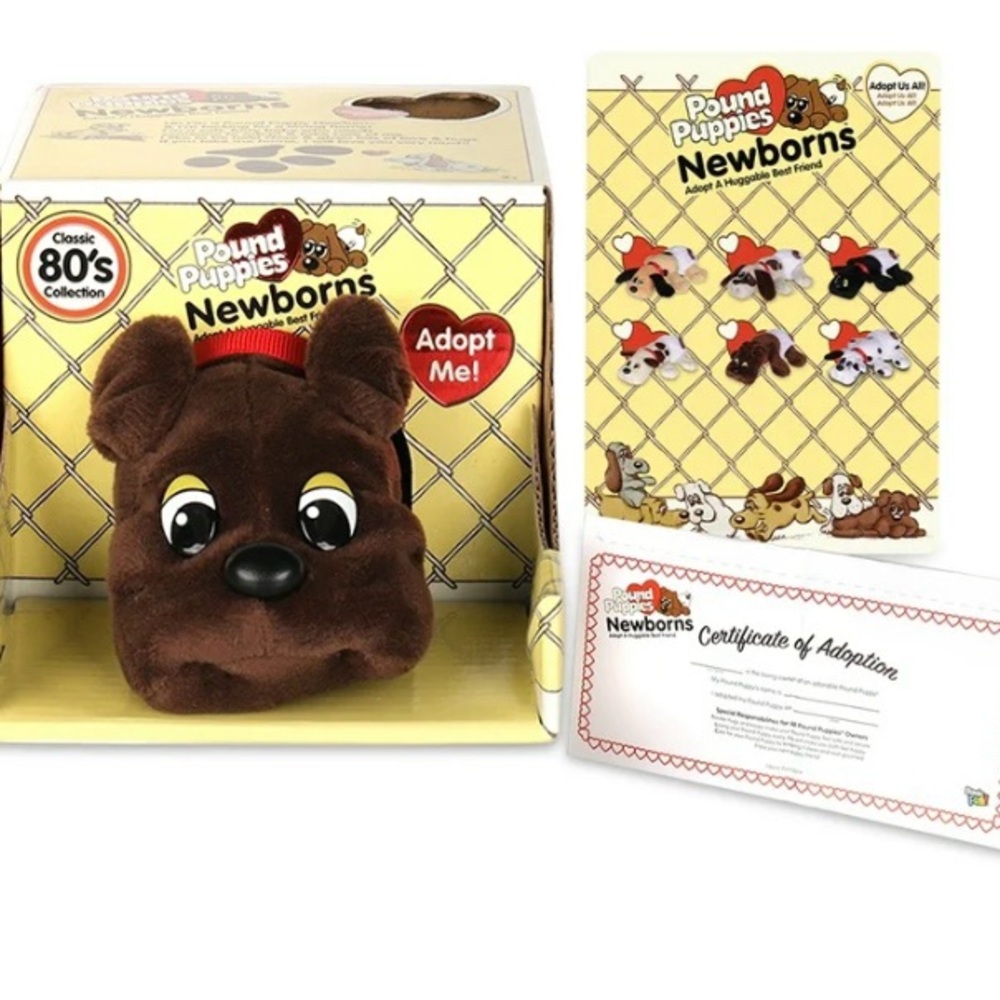Pound Puppies Newborns Retro Plush Toy Hasbro Collectible Brown Black Patch NIB